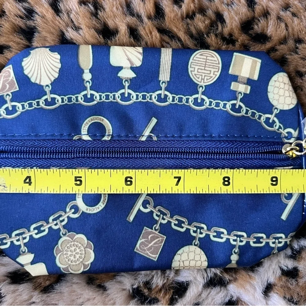 Estee Lauder Navy Blue Gold Charm Print Zippered Cosmetic Pouch